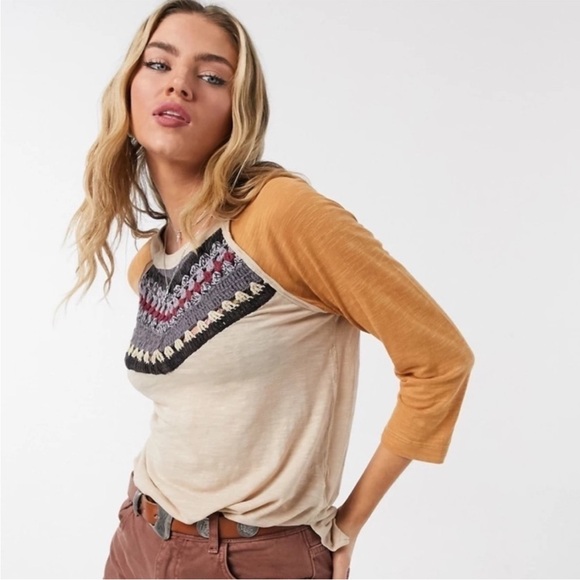 Free People Spring Bound Raglan Crochet Shirt size small - Picture 8 of 8